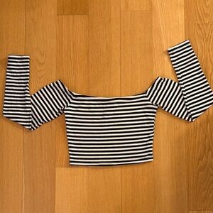 Double Zero Black and White Striped Crop Top